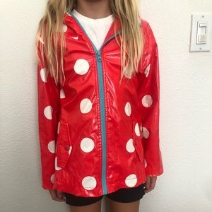 kids red and white polka dotted raincoat